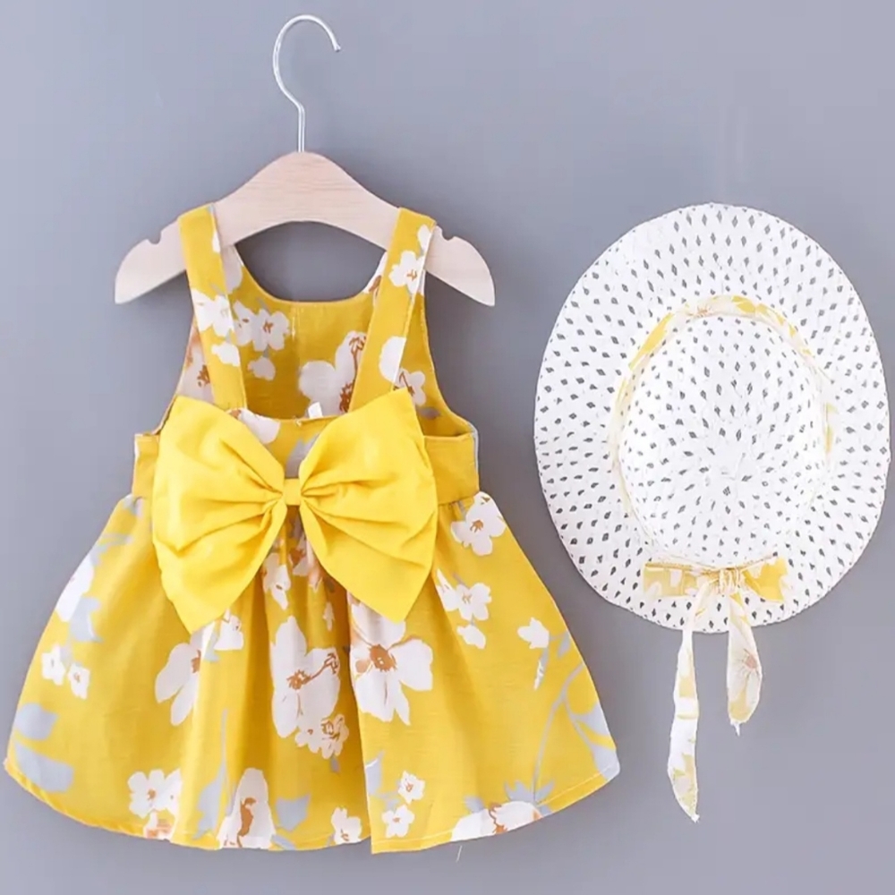 NWT Girls Yellow Bow Dress with Hat